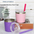 Unbreakable Small Stainless Steel Mom and Kids Tumbler Stackable Toddler Smoothie Cup with Lid and Silicone Straw